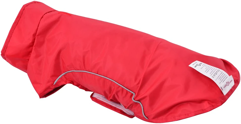 Šuns lietpaltis su šviesą atspindinčiomis juostelėmis, poliesteris, raudonas, M