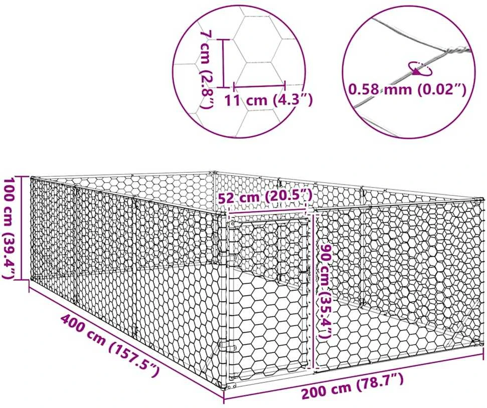 Lauko šunų voljeras su durelėmis, 2x4x1m, cinkuotas plienas