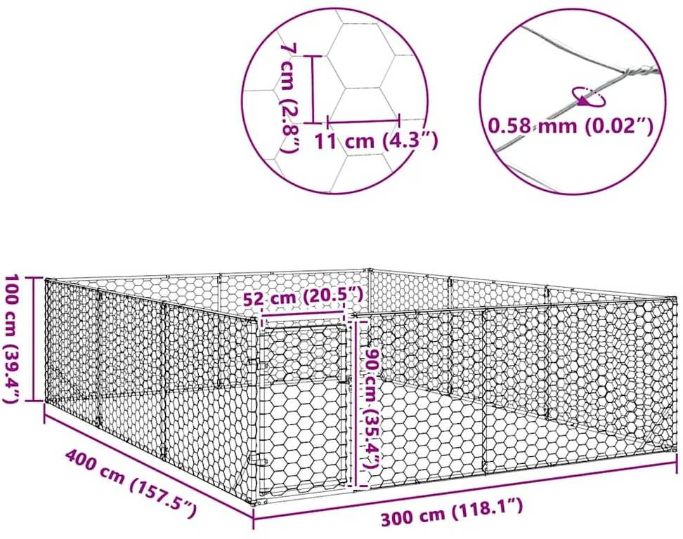 Lauko šunų voljeras su durelėmis, 3x4x1 m, cinkuotas plienas