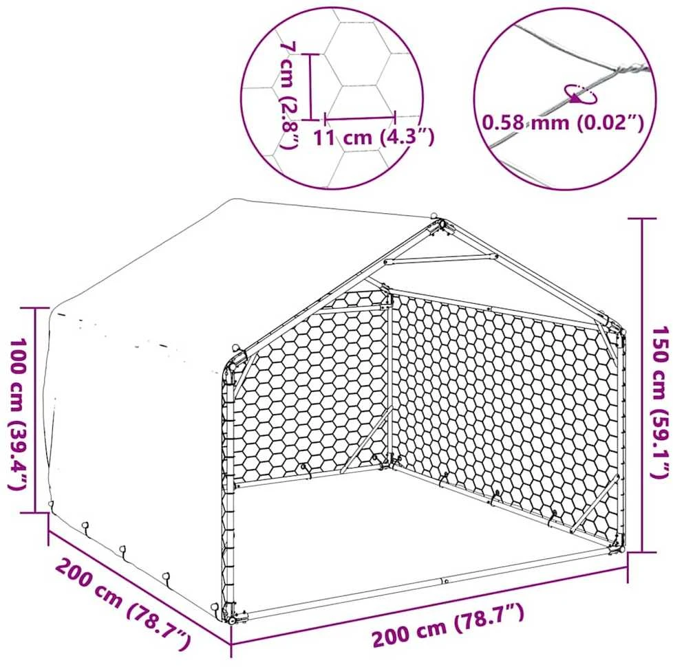 Lauko šunų voljeras su stogeliu, 2x2x1,5 m, cinkuotas plienas