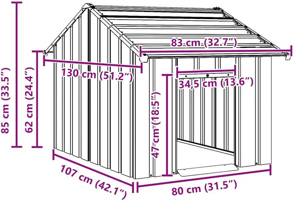 šunų namelis su stogu 83x130x85 cm cinkuoto plieno