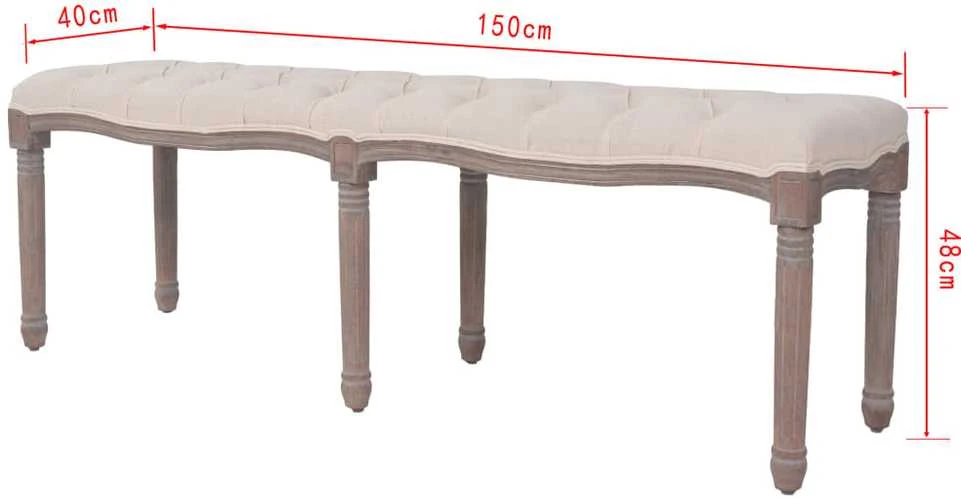 Suolelis iš lino, mediena, 150x40x48cm, kreminės baltos sp.