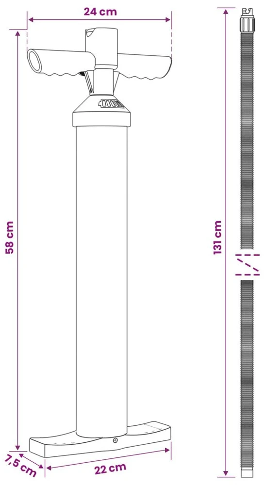 SUP rankinė pompa su manometru Juoda 24 x 7,5 x 58 cm PP