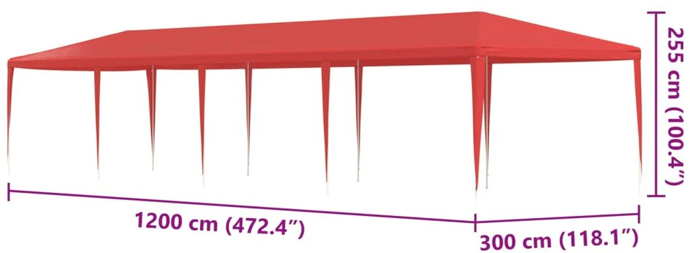 Šventės palapinė Raudona 1200 x 300 x 255 cm PE ir plienas