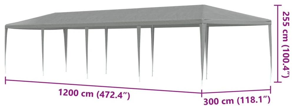 Šventės palapinė Šviesiai pilka 1200 x 300 x 255 cm