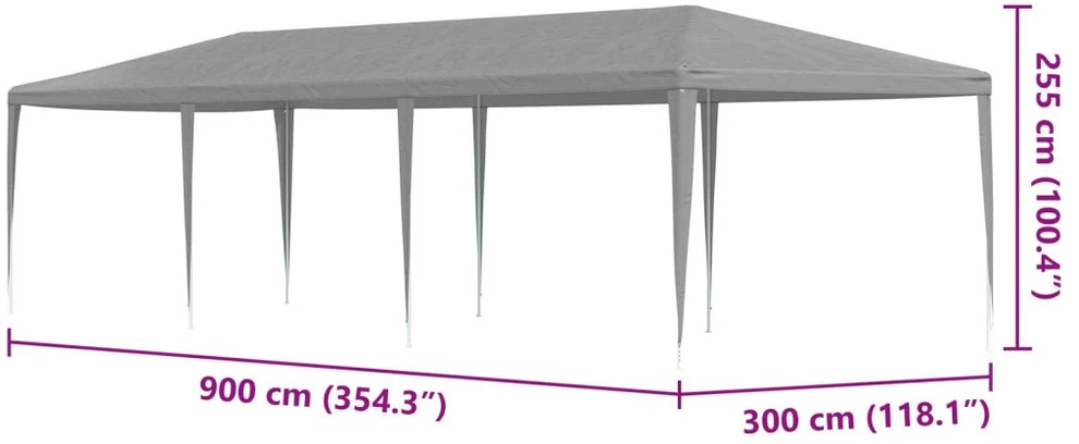 Šventės palapinė Šviesiai pilka 900 x 300 x 255 cm
