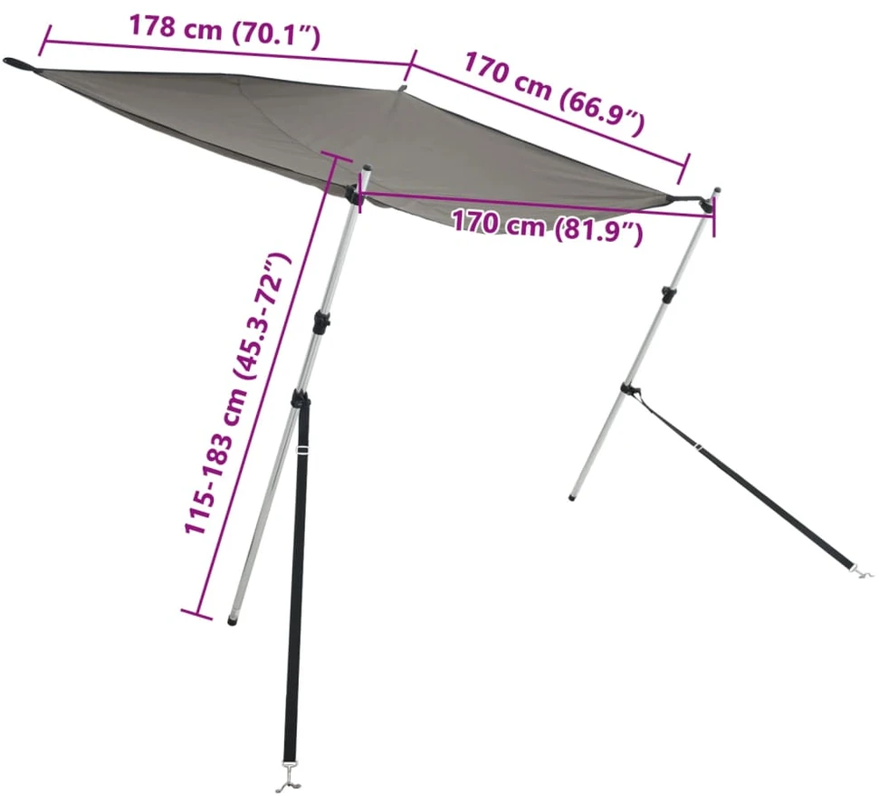 T tipo uždangos prailginimas, antracito, 170x208x(115-183)cm