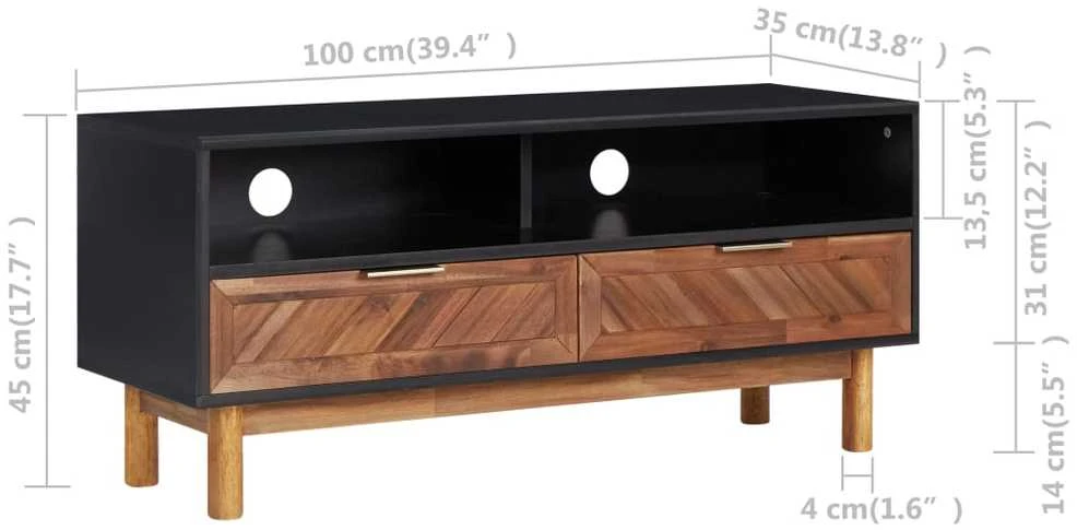 TV staliukas Televizoriaus spintelė, 100x35x45cm, akacijos masyvas ir MDF