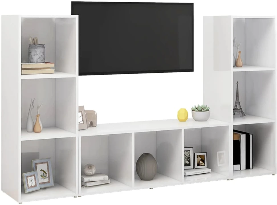 TV staliukas Televizoriaus spintelės, 3vnt., baltos, 107x35x37cm, MDP