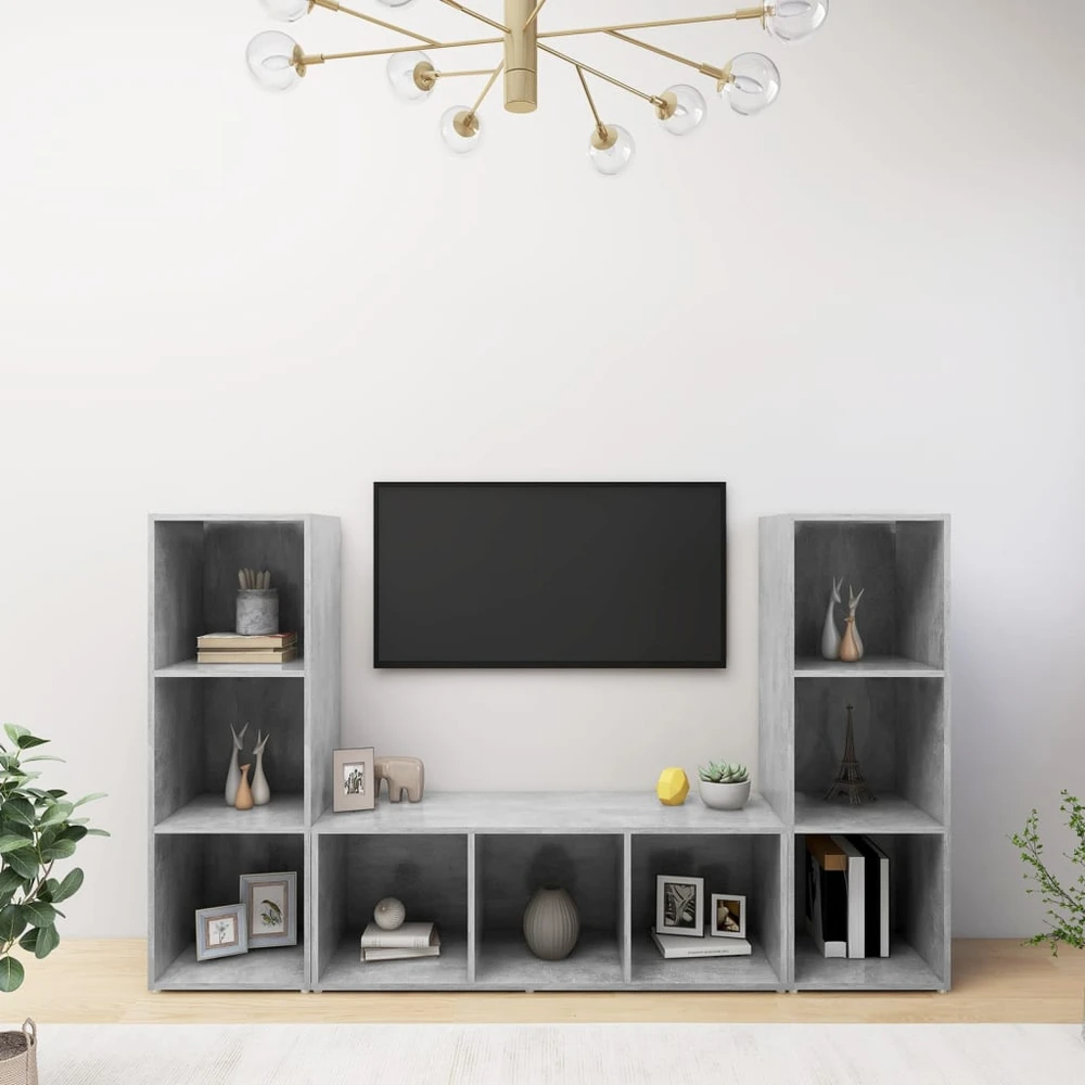 TV staliukas Televizoriaus spintelės, 3vnt., pilkos, 107x35x37cm, MDP