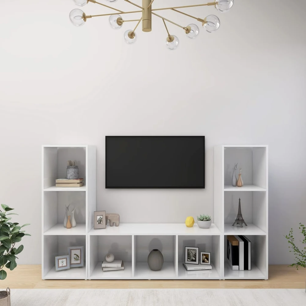 TV staliukas Televizoriaus spintelės, 3vnt., baltos, 107x35x37cm, MDP