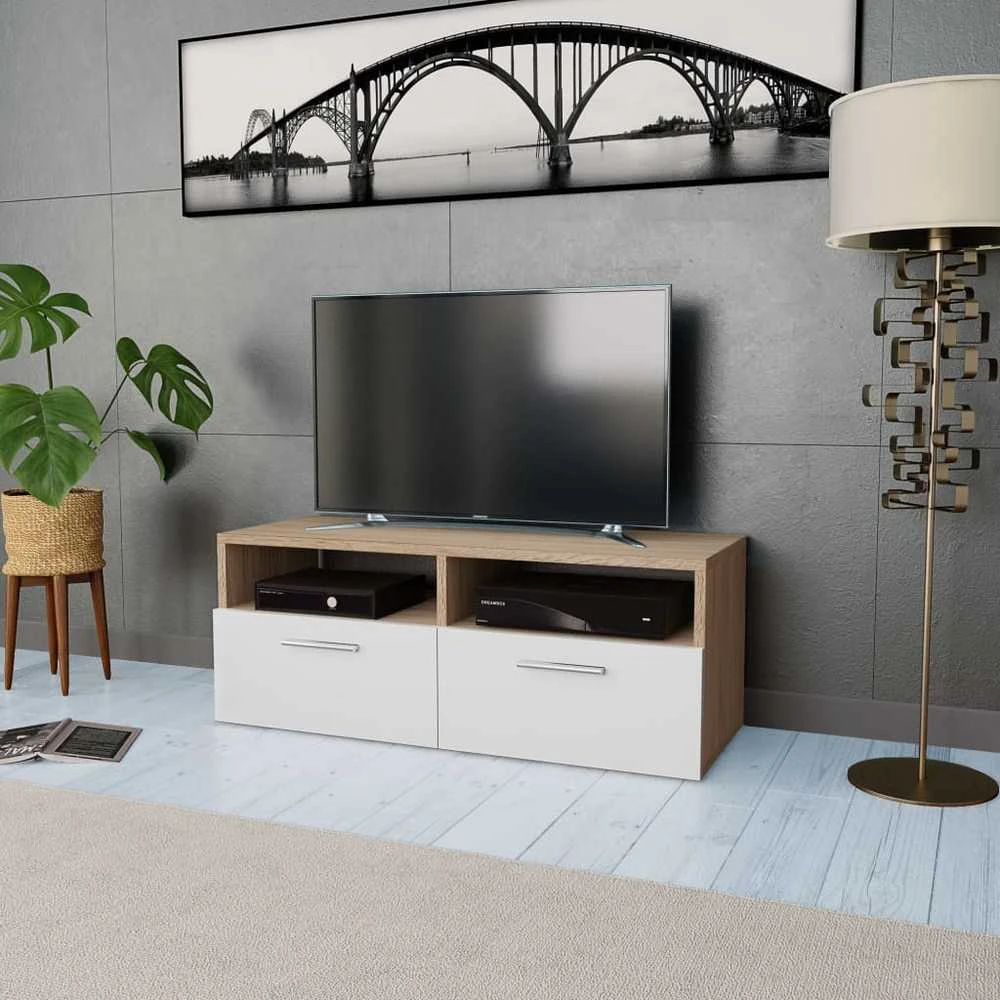 TV staliukas Televizoriaus spintelė, ąžuolo/balta, 95x35x36cm, mediena