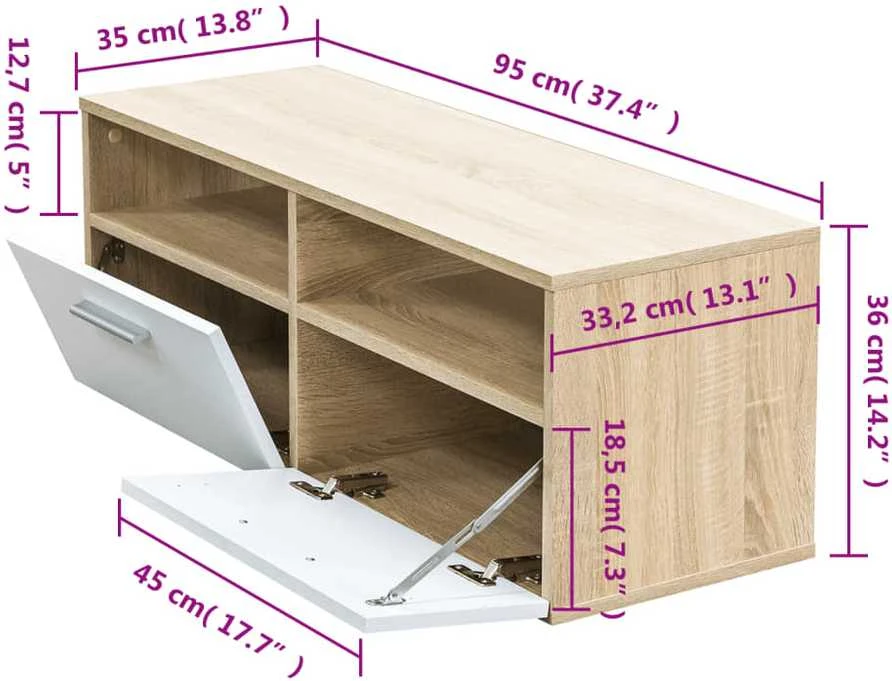 TV staliukas Televizoriaus spintelė, ąžuolo/balta, 95x35x36cm, mediena