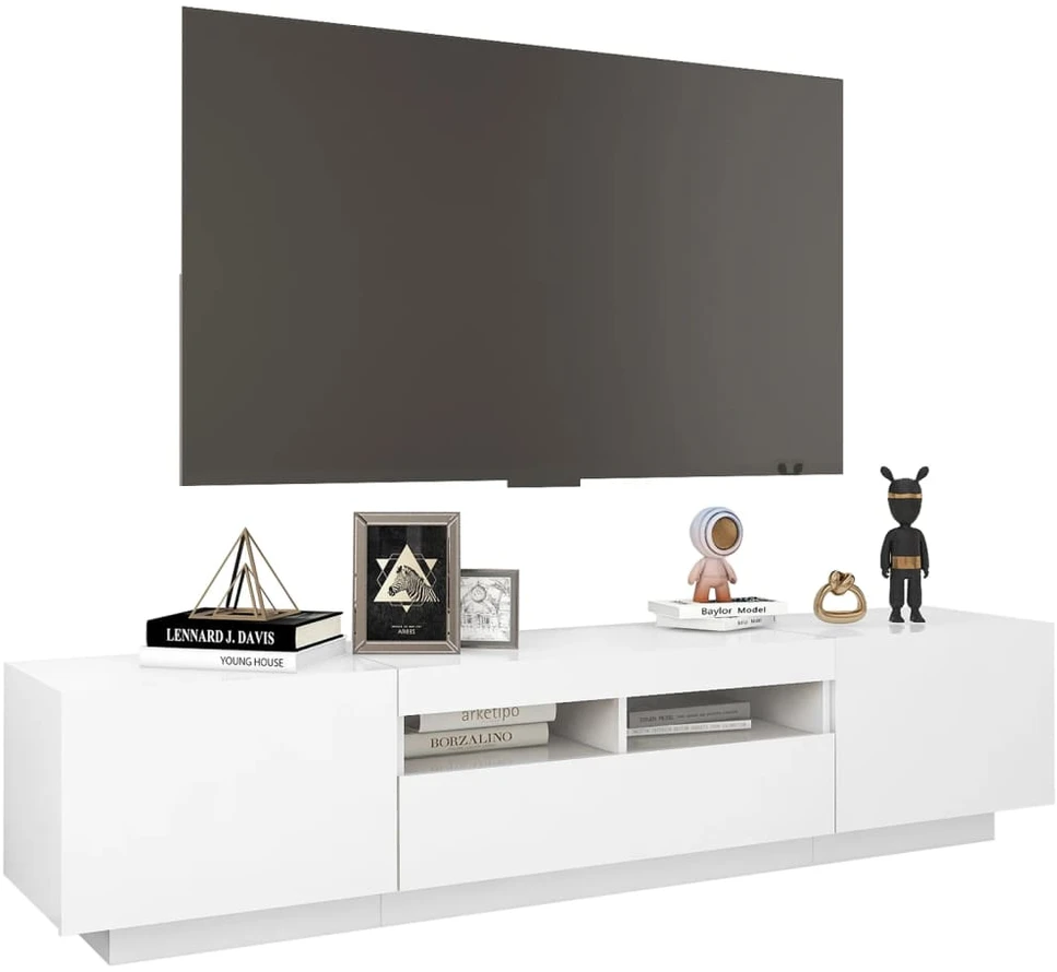 TV staliukas Televizoriaus spintelė su LED apšvietimu, balta, 180x35x40cm
