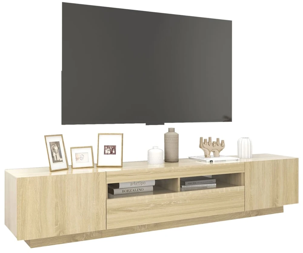 TV staliukas Televizoriaus spintelė su LED apšvietimu, ąžuolo, 200x35x40cm