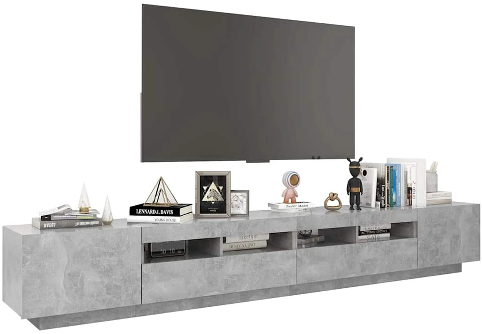 TV staliukas Televizoriaus spintelė su LED, betono pilka, 260x35x40cm