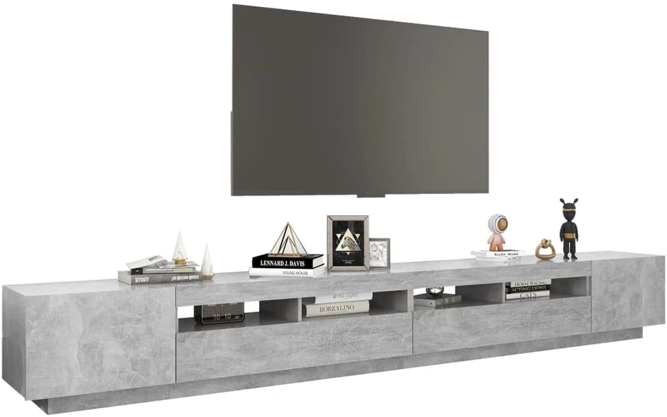 TV staliukas Televizoriaus spintelė su LED, betono pilka, 300x35x40cm