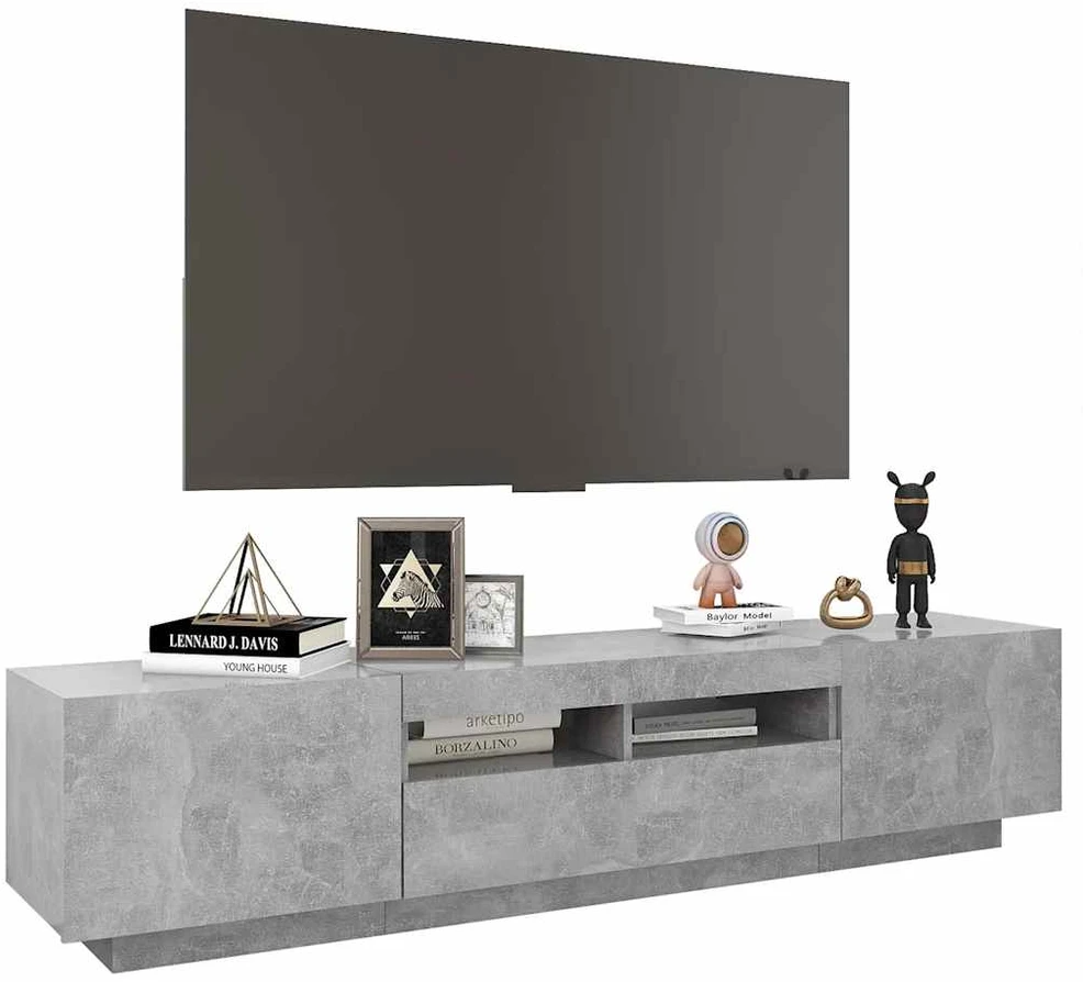TV staliukas Televizoriaus spintelė su LED, betono pilka, 180x35x40cm