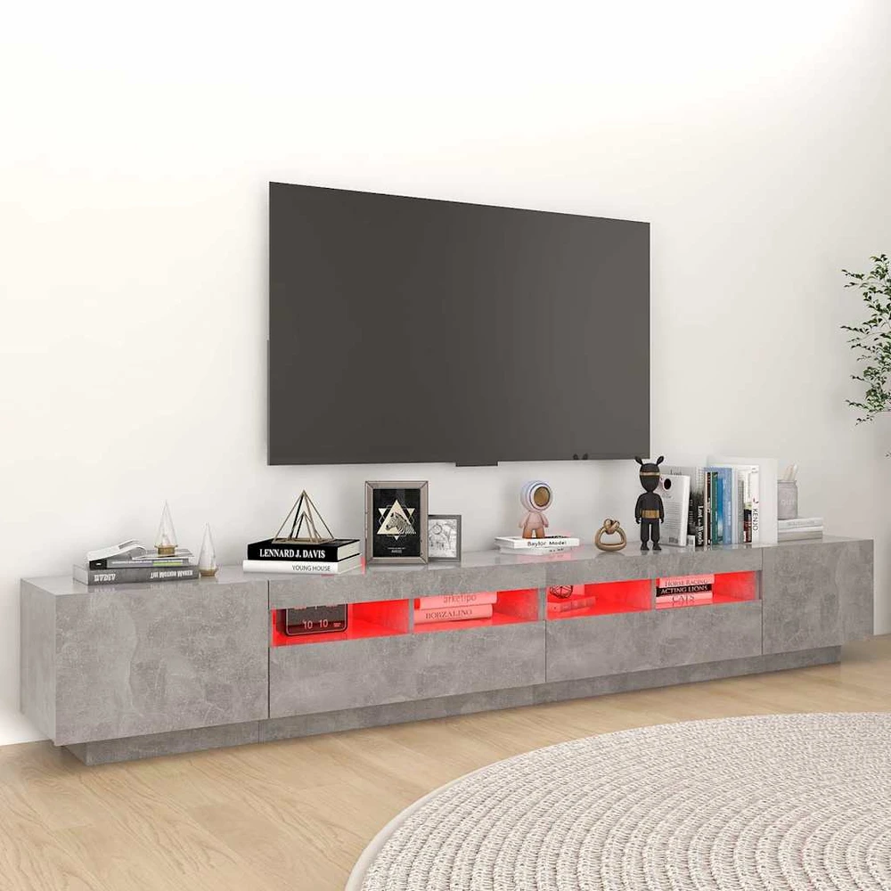 TV staliukas Televizoriaus spintelė su LED, betono pilka, 260x35x40cm