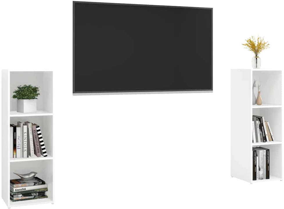 TV staliukas Televizoriaus spintelės, 2vnt., baltos, 107x35x37cm, MDP