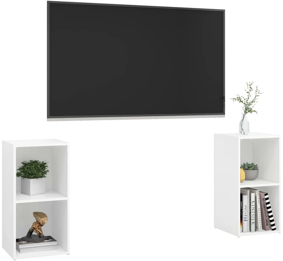 Televizoriaus spintelės, 2vnt., baltos, 72x35x36,5cm, mediena
