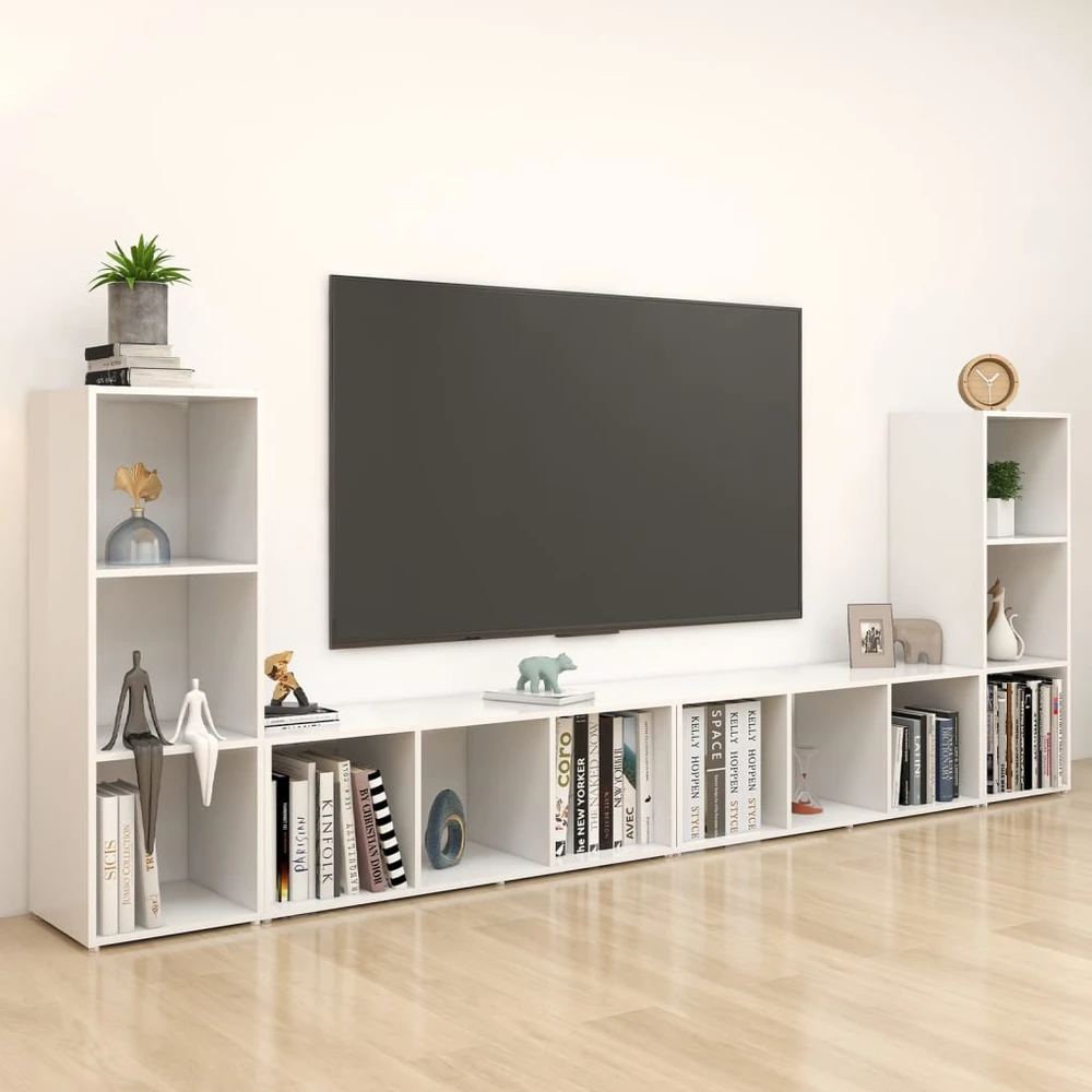 TV staliukas Televizoriaus spintelės, 4vnt., baltos, 107x35x37cm, MDP