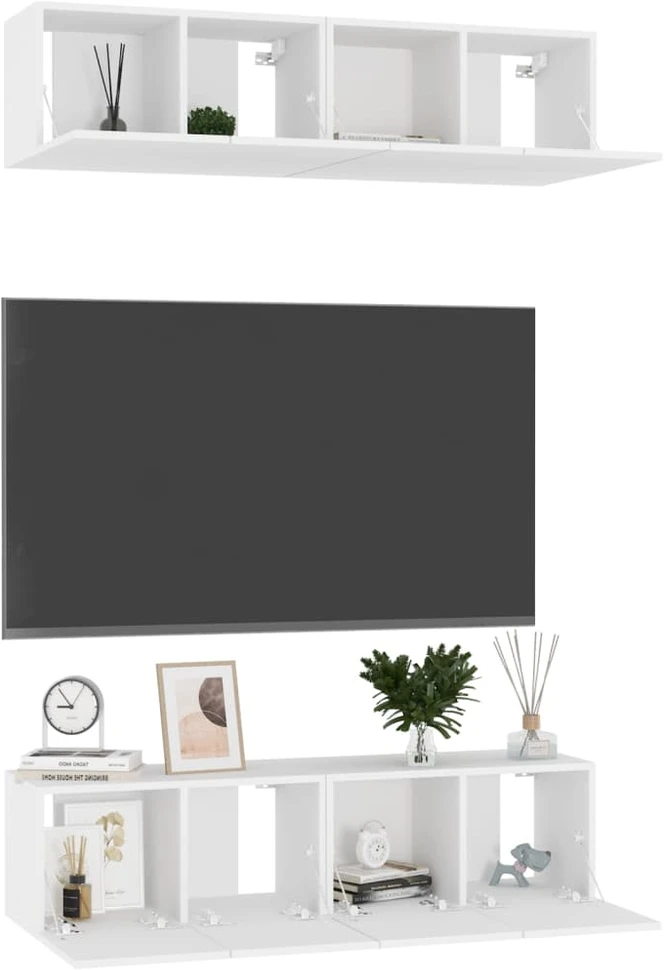 TV staliukas Televizoriaus spintelės, 4vnt., baltos, 60x30x30cm, mediena
