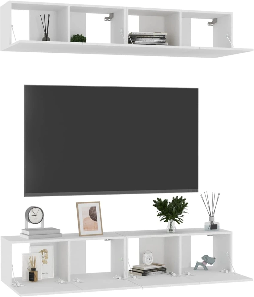 TV staliukas Televizoriaus spintelės, 4vnt., baltos, 80x30x30cm, mediena