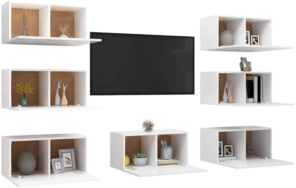 TV staliukas Televizoriaus spintelės, 7vnt., baltos, 30,5x30x60cm, mediena