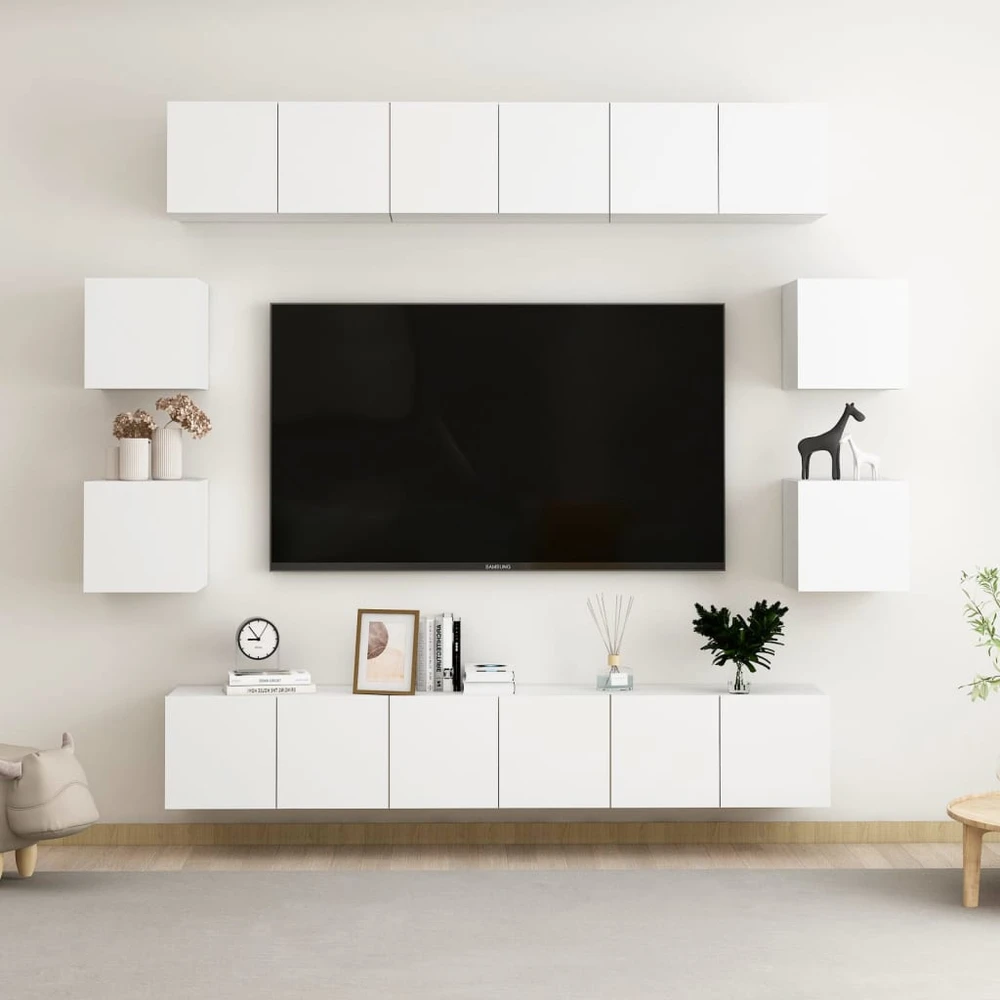 TV staliukas Televizoriaus spintelių komplektas, 10 dalių, baltas, MDP