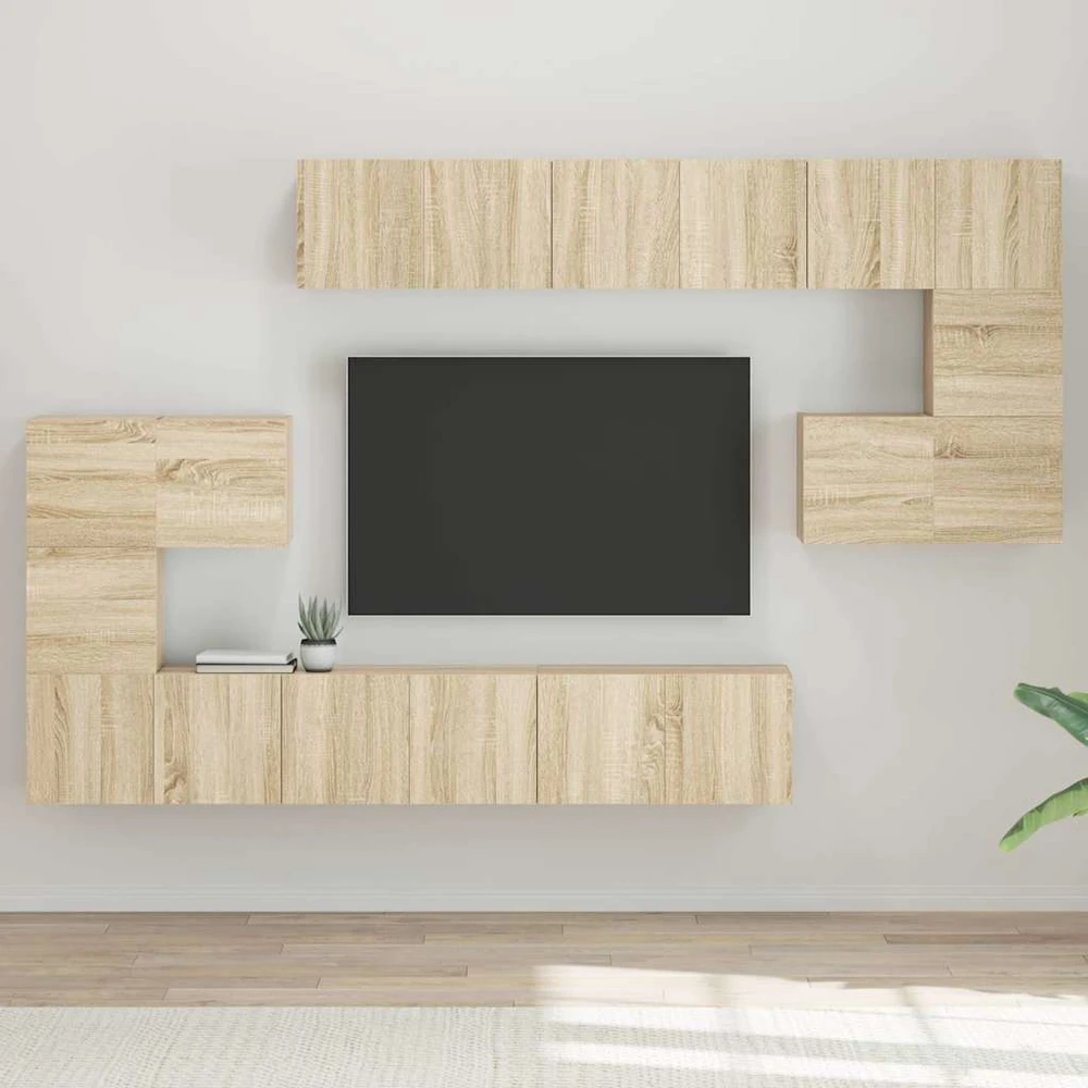 TV staliukas Televizoriaus spintelių komplektas, 10 dalių, ąžuolo, mediena