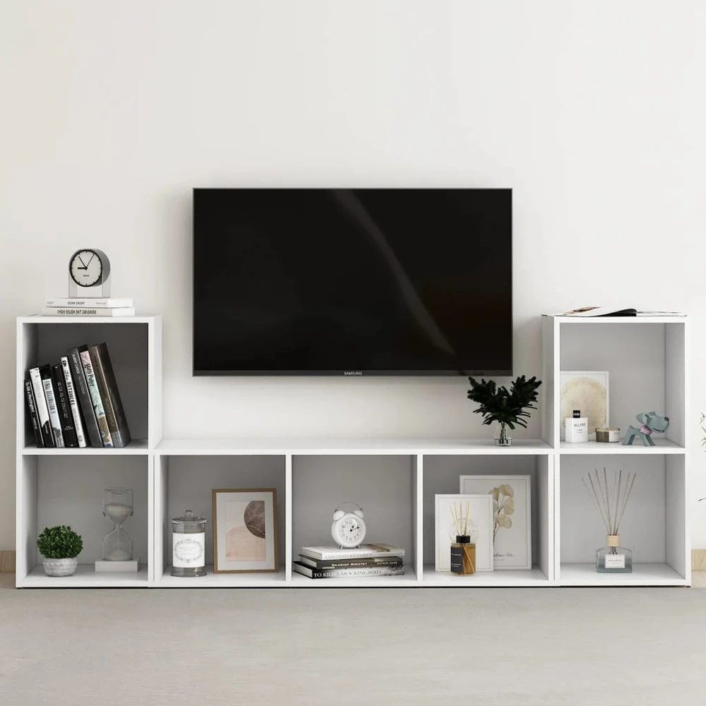 TV staliukas Televizoriaus spintelių komplektas, 3 dalių, baltas, MDP
