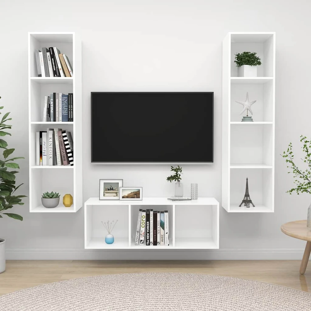 TV staliukas Televizoriaus spintelių komplektas, 3 dalių, baltas, MDP