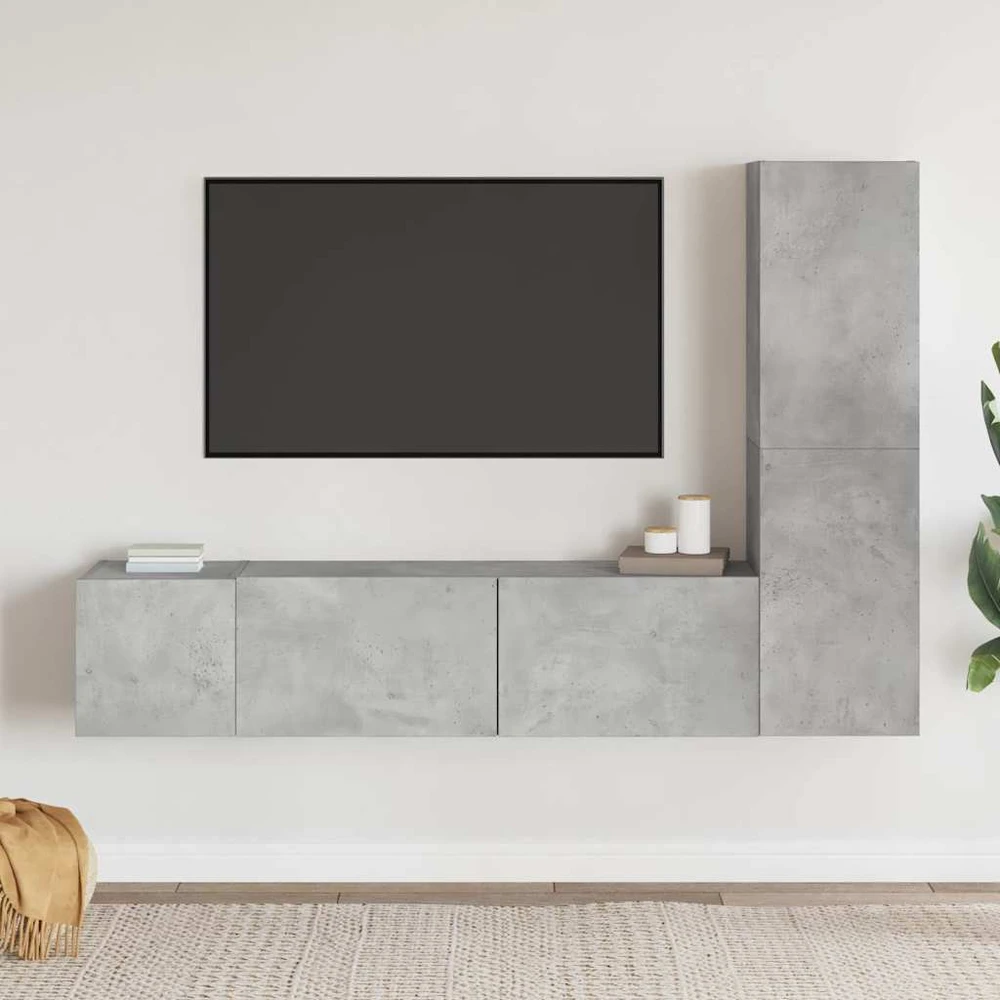 TV staliukas Televizoriaus spintelių komplektas, 3 dalių, betono, mediena