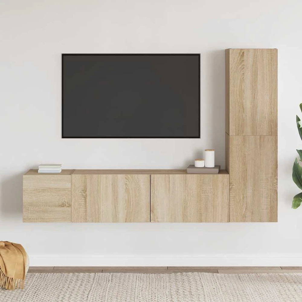 TV staliukas Televizoriaus spintelių komplektas, 3 dalių, ąžuolo, mediena