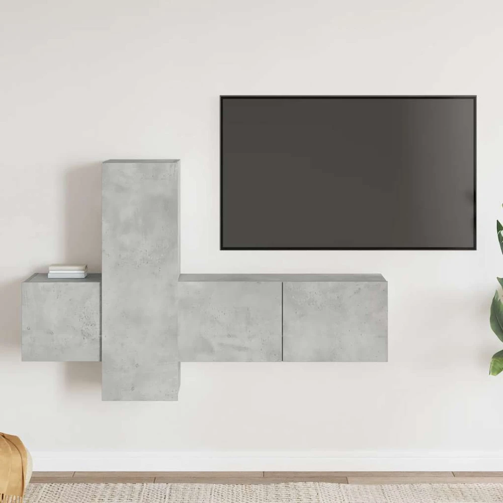 TV staliukas Televizoriaus spintelių komplektas, 3 dalių, betono, mediena