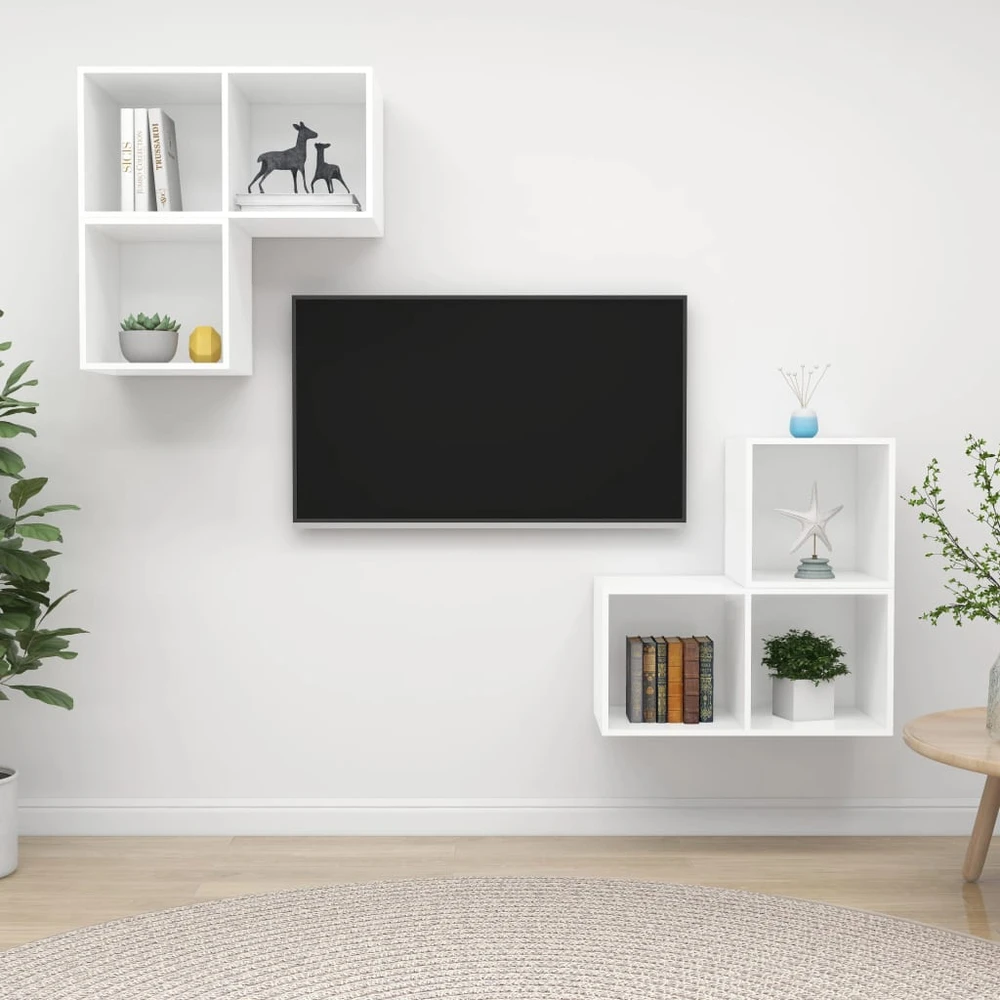 TV staliukas Televizoriaus spintelių komplektas, 4 dalių, baltas, MDP