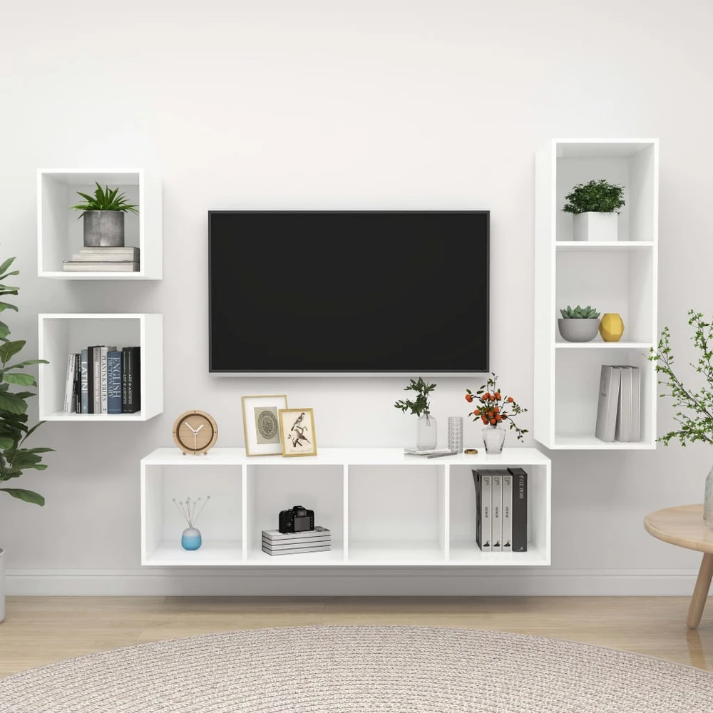TV staliukas Televizoriaus spintelių komplektas, 4 dalių, baltas, MDP