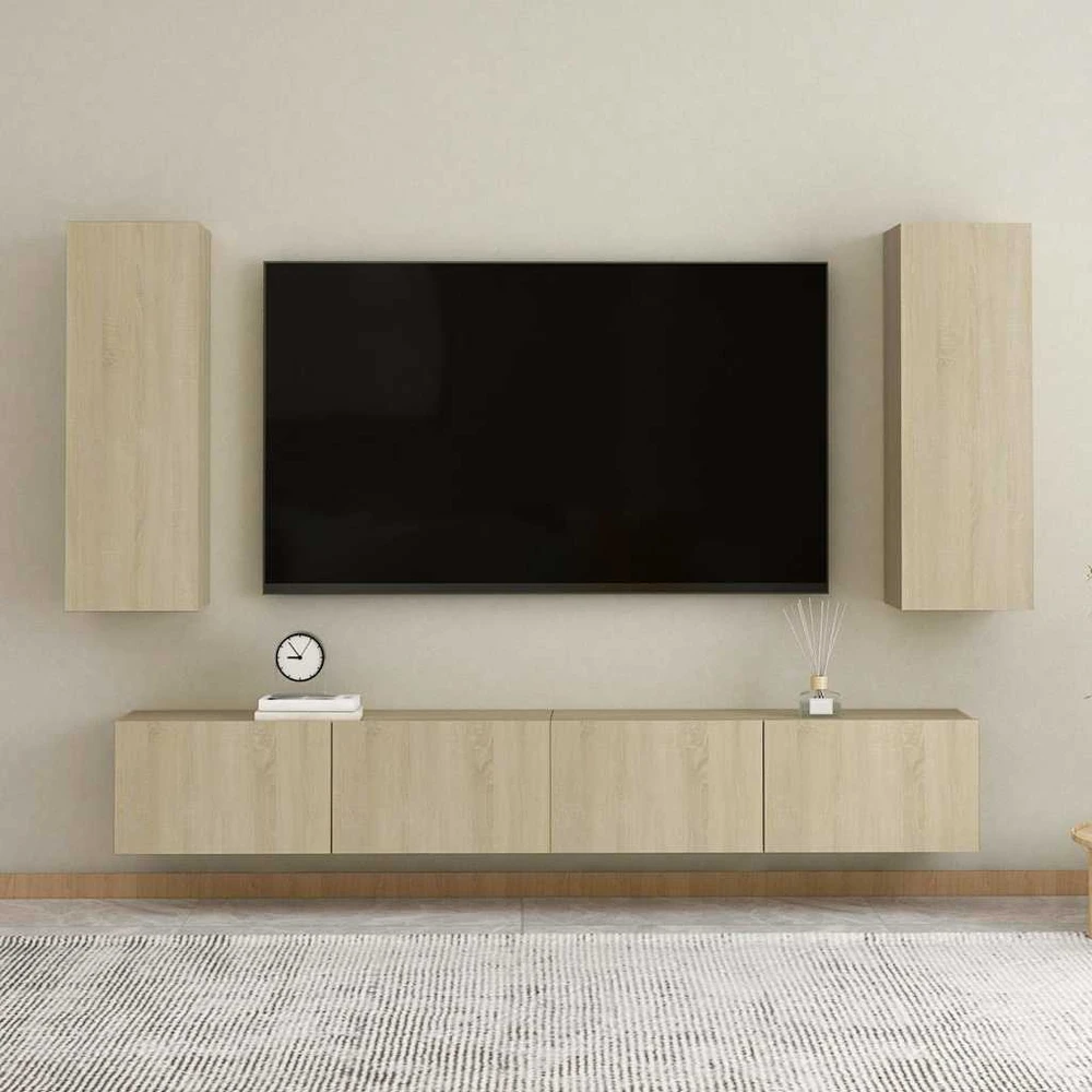 TV staliukas Televizoriaus spintelių komplektas, 4 dalių, ąžuolo, mediena
