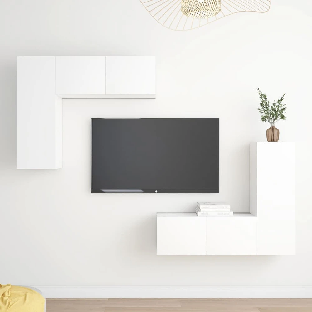 TV staliukas Televizoriaus spintelių komplektas, 4 dalių, baltas, mediena