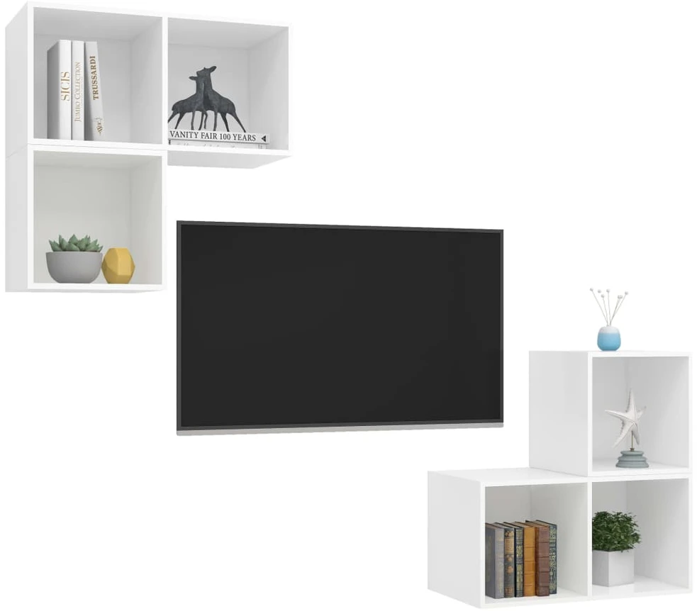 TV staliukas Televizoriaus spintelių komplektas, 4 dalių, baltas, MDP