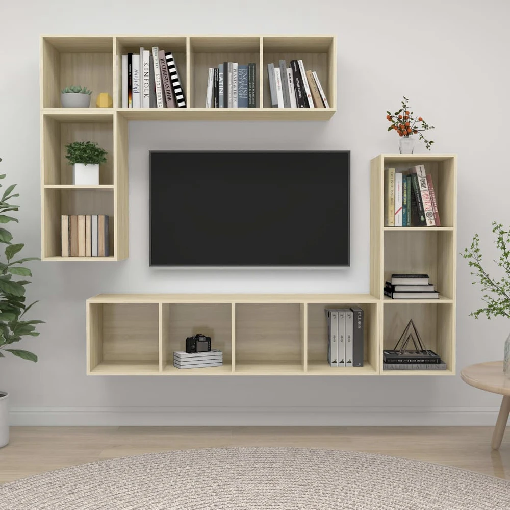 TV staliukas Televizoriaus spintelių komplektas, 4 dalių, ąžuolo, mediena