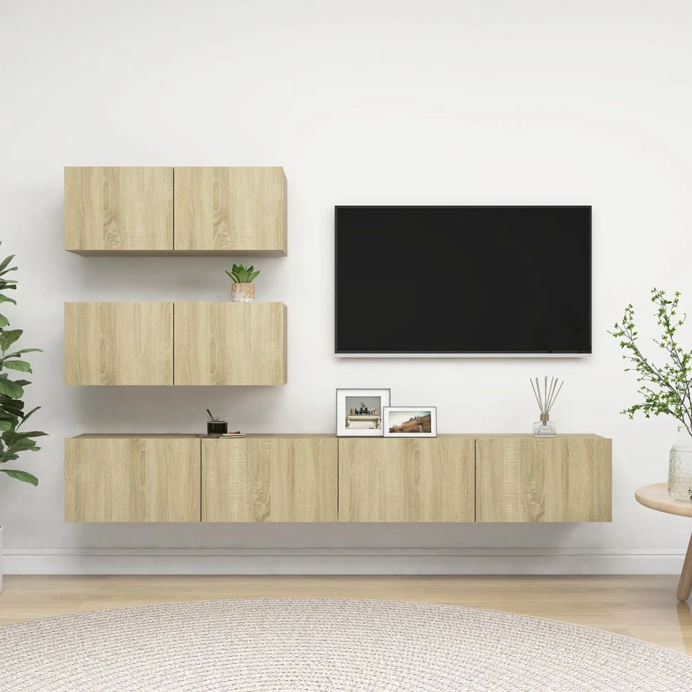 TV staliukas Televizoriaus spintelių komplektas, 4 dalių, ąžuolo, mediena