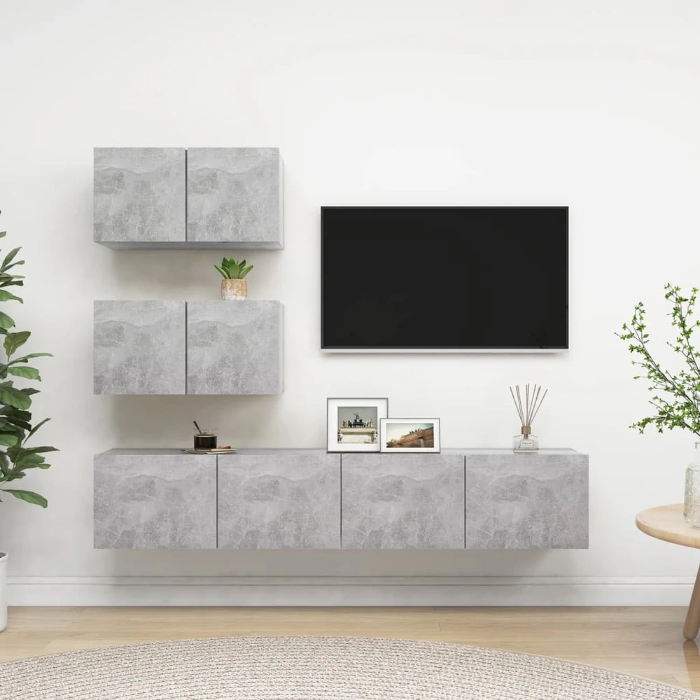 TV staliukas Televizoriaus spintelių komplektas, 4 dalių, betono, mediena