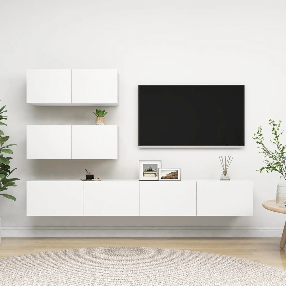 TV staliukas Televizoriaus spintelių komplektas, 4 dalių, baltas, mediena