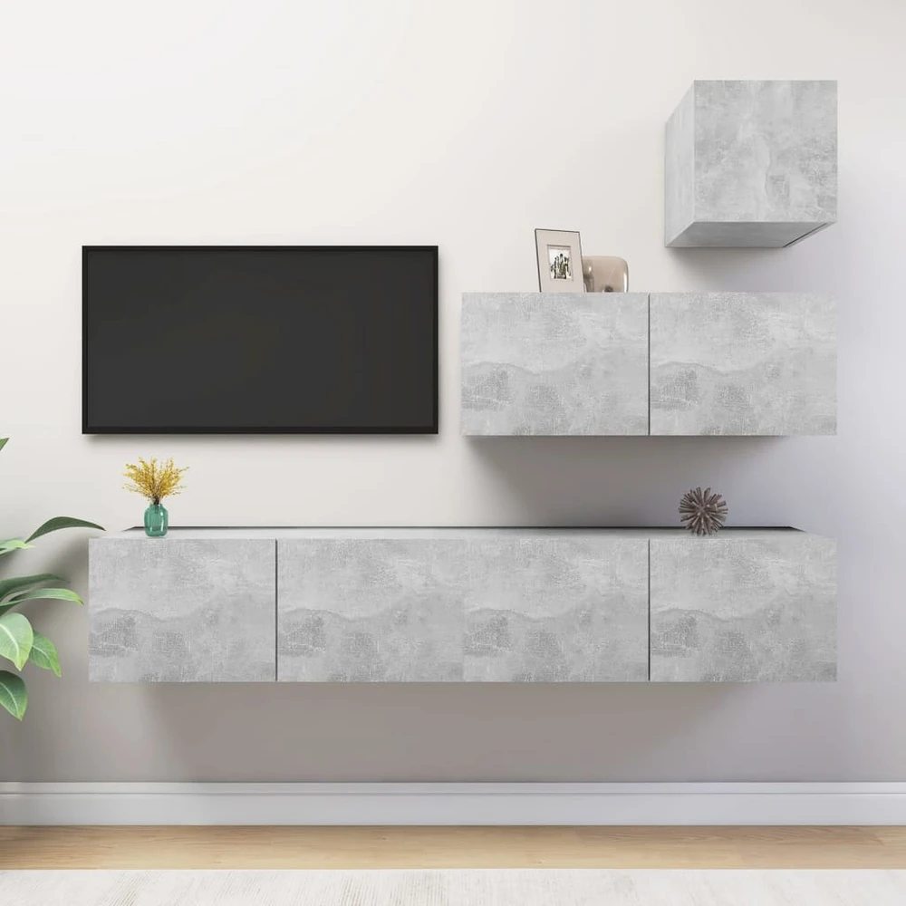 TV staliukas Televizoriaus spintelių komplektas, 4 dalių, betono, mediena