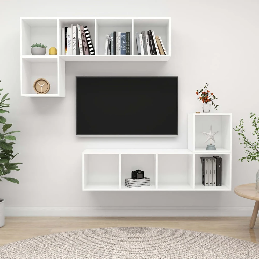 TV staliukas Televizoriaus spintelių komplektas, 4 dalių, baltas, MDP