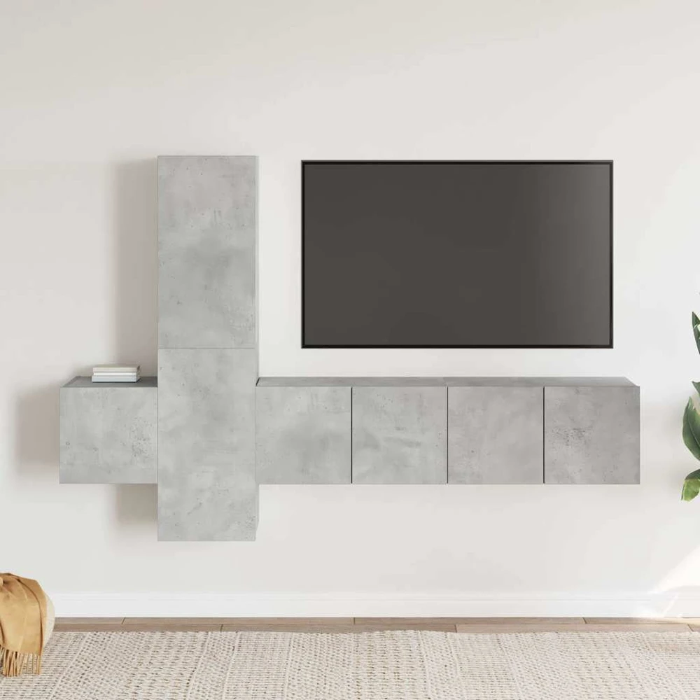 TV staliukas Televizoriaus spintelių komplektas, 5 dalių, betono pilkas, MDP