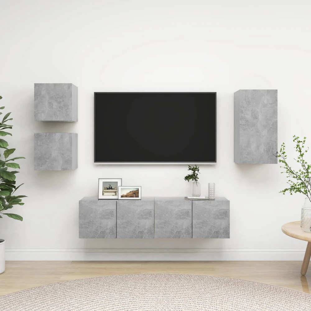 TV staliukas Televizoriaus spintelių komplektas, 5 dalių, betono, mediena