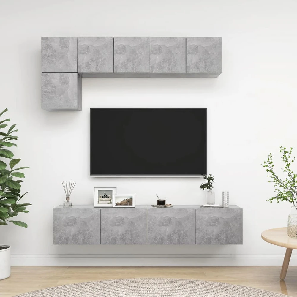 TV staliukas Televizoriaus spintelių komplektas, 5 dalių, betono, mediena